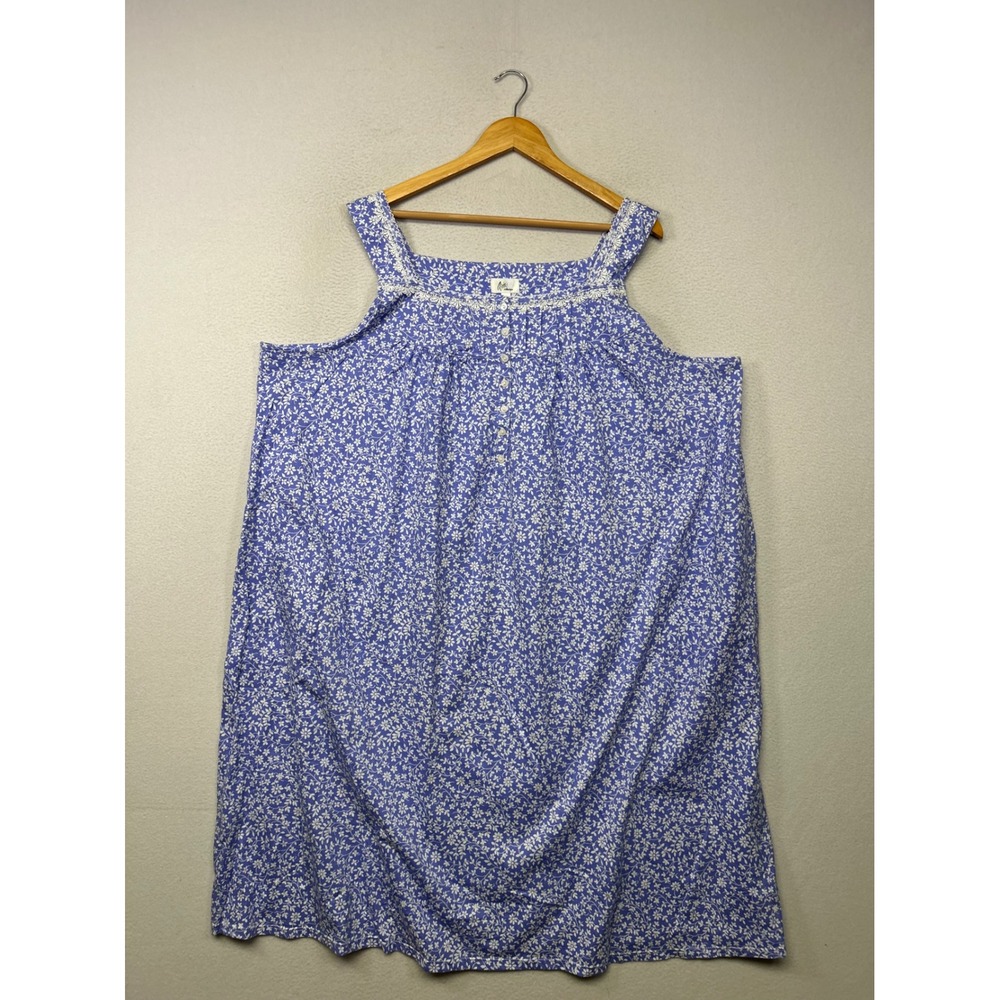Cottagecore Aria Collection Womens 4X Blue Floral Sleeveless Lace Nightgown